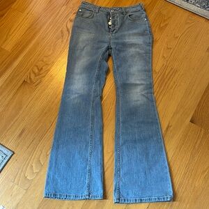 Pilcro Jeans Women's 27 High Rise Trouser Bootcut Blue Button Fly Anthropologie